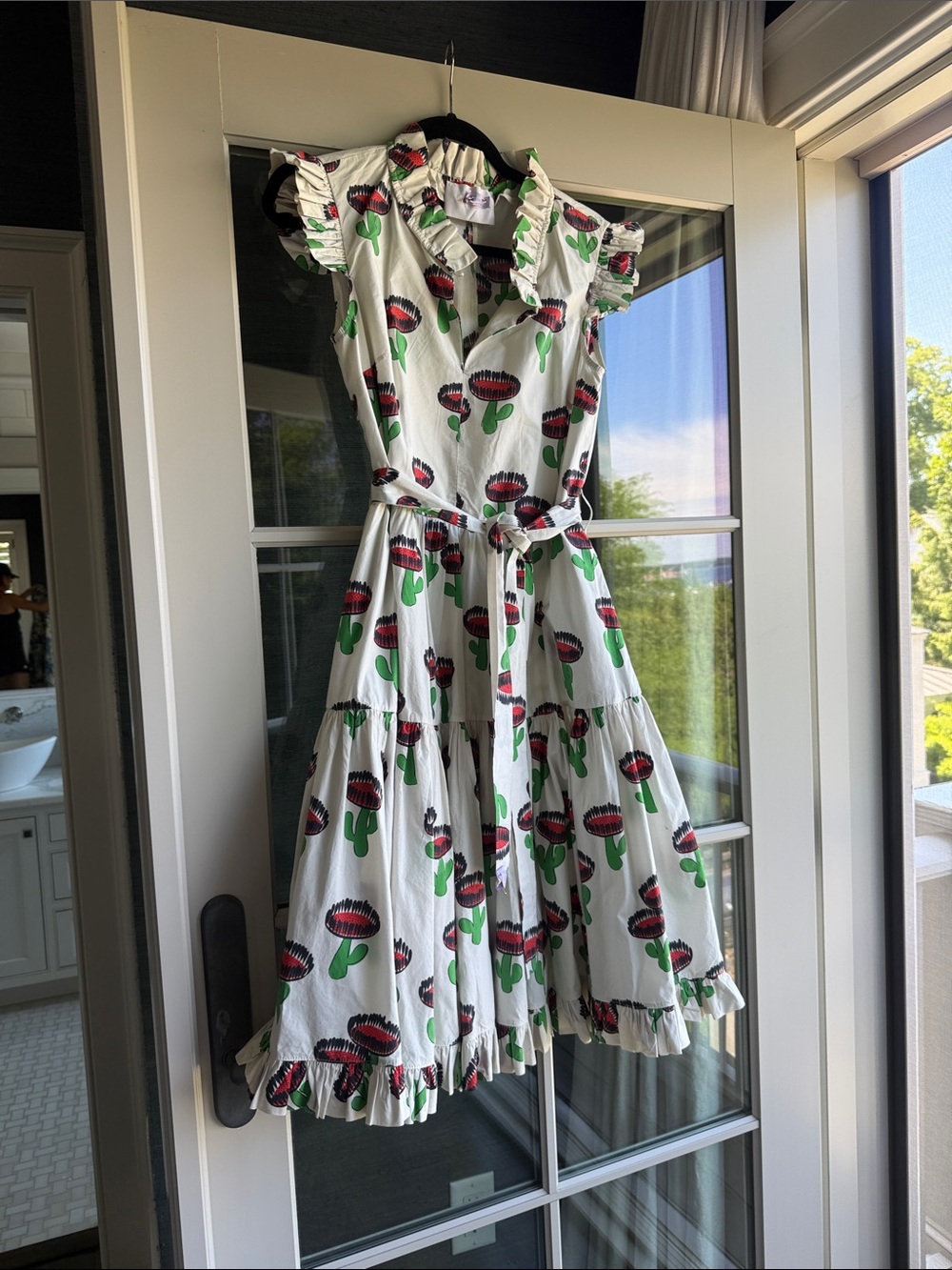 LA DoubleJ White Midi Dress with Red and Green Cactus Print